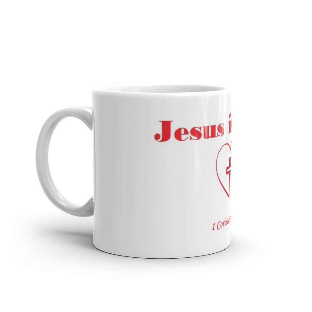 White Glossy Mug "Jesus is Love" in Red print | Maisonetteshoppersworld