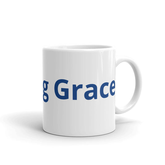 White Glossy Mug - 11 0z Giftware: "Amazing Grace" in Blue print