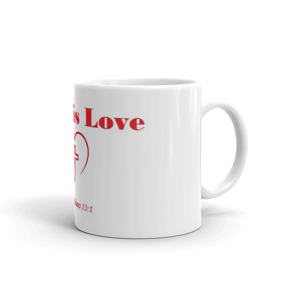 White Glossy Mug "Jesus is Love" in Red print | Maisonetteshoppersworld