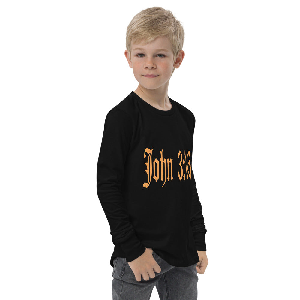 Youth Long Sleeve "John 3:16"  in Gold Print - For God so Love the World.....