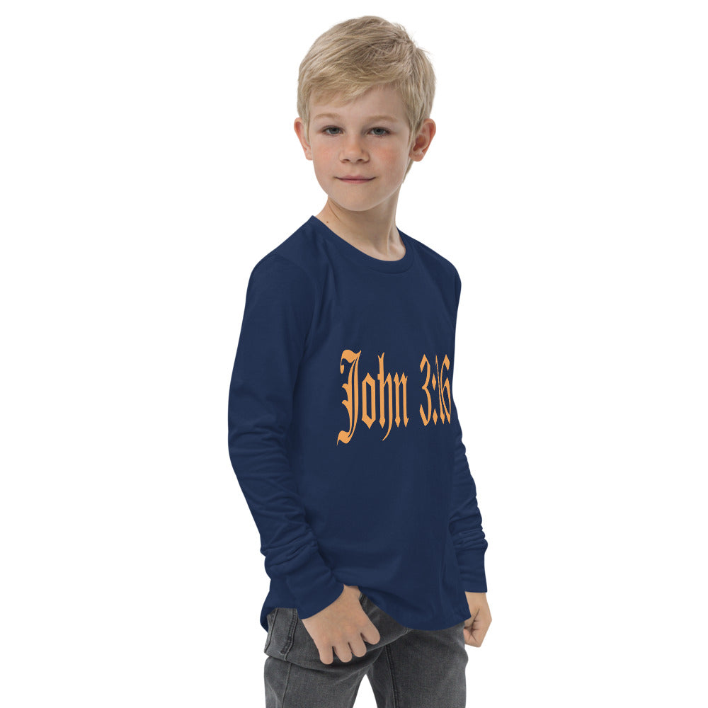 Youth Long Sleeve "John 3:16"  in Gold Print - For God so Love the World.....