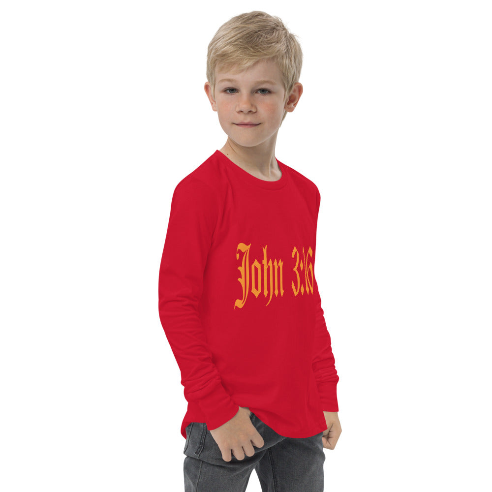 Youth Long Sleeve "John 3:16"  in Gold Print - For God so Love the World.....