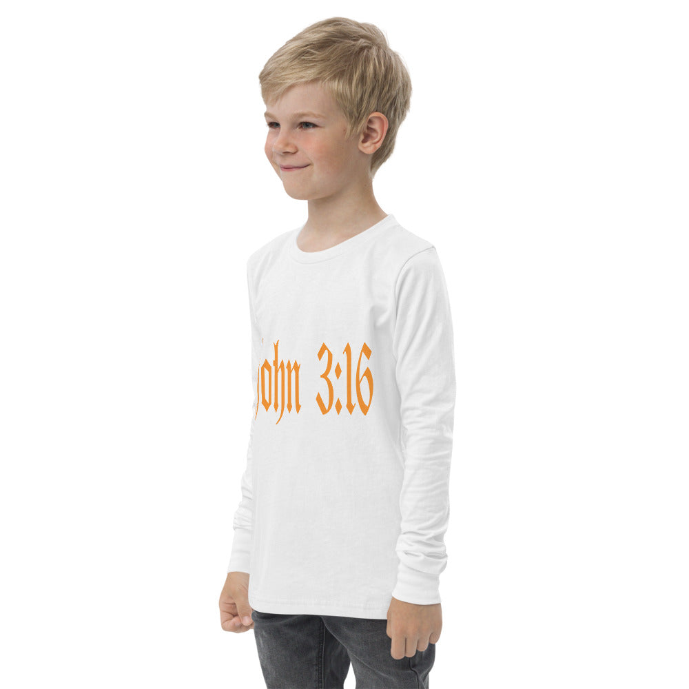 Youth Long Sleeve "John 3:16"  in Gold Print - For God so Love the World.....