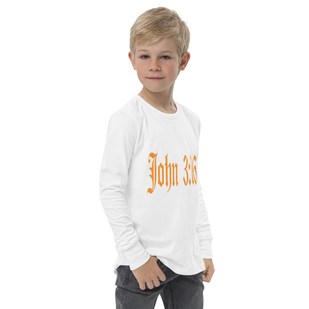 Youth Long Sleeve "John 3:16"  in Gold Print - For God so Love the World.....